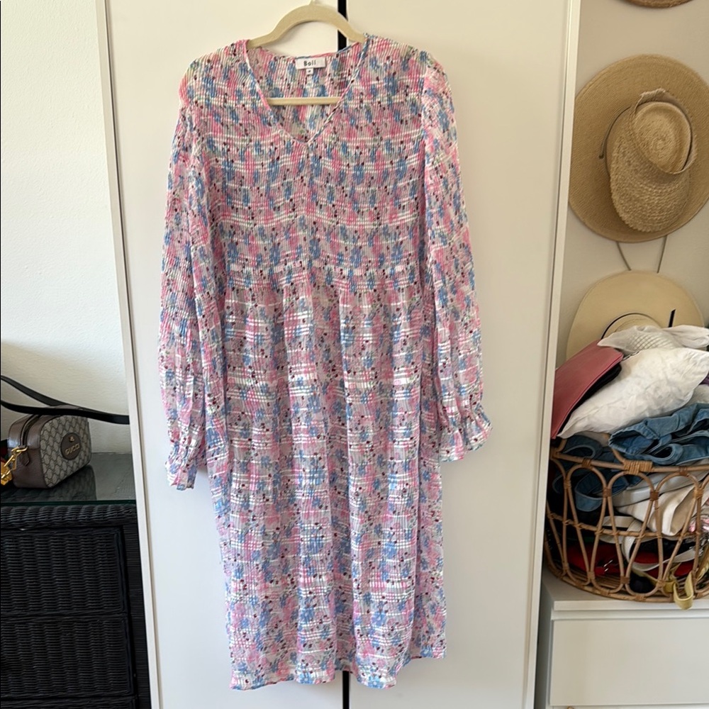 BOII /  Pink and Blue Long Sleeve Sheer Tunic with Bishop Sleeves - M